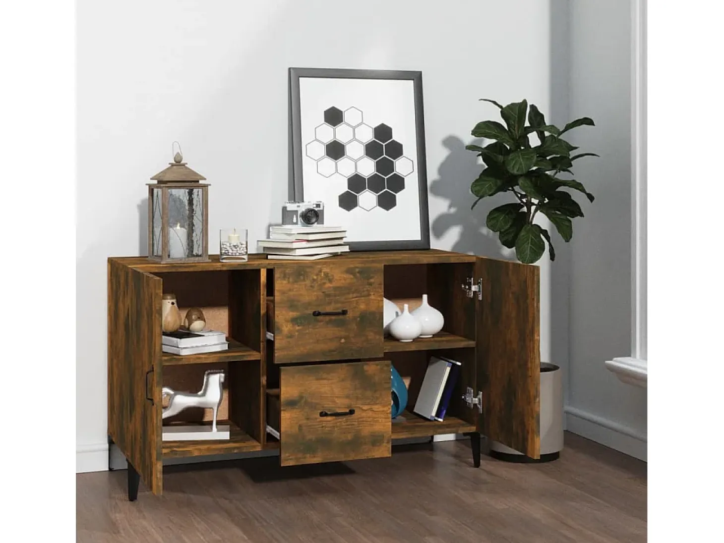 Aparador madera de ingeniería roble ahumado 100x36x60 cm ES56072