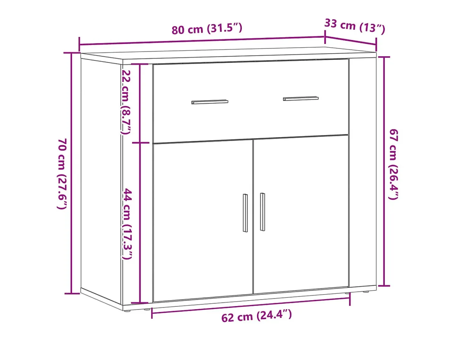 Aparador madera de ingeniería madera envejecida 80x33x70 cm