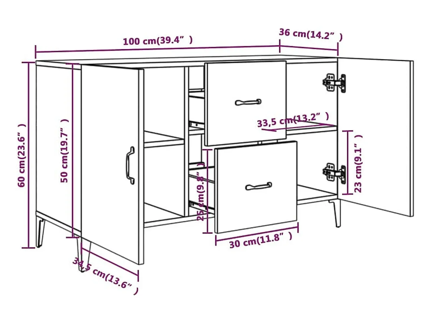 Aparador madera de ingeniería roble ahumado 100x36x60 cm