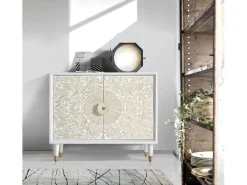 Aparador madera de mango blanco y detalles en dorado