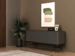 Aparador madera gris oscuro, acero negro y tapa de nogal 3264 ANGEL CERDA