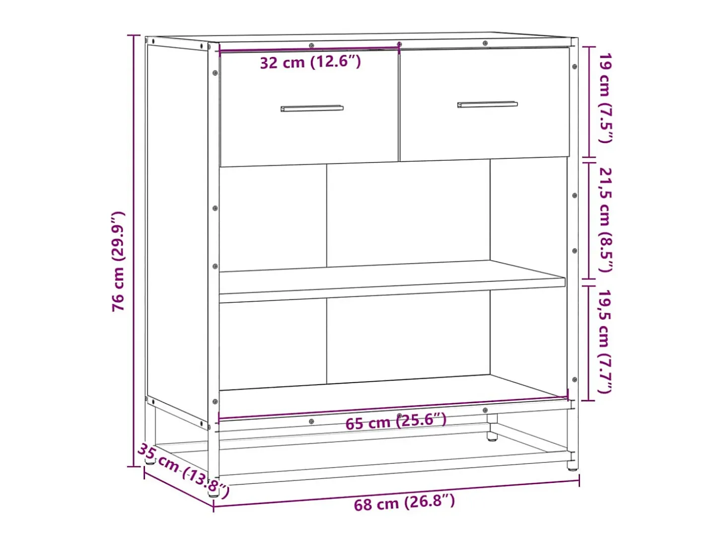 Aparador madera ingeniería roble marrón 68x35x76 cm