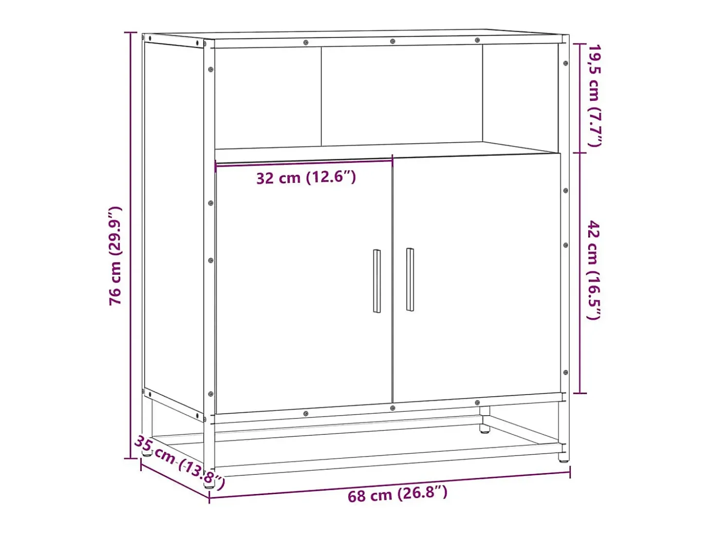 Aparador madera ingeniería gris sonoma 68x35x76 cm