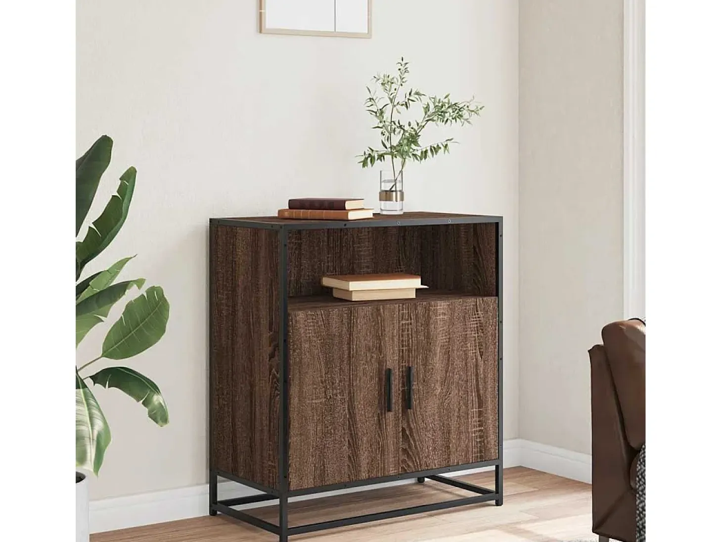 Aparador madera ingeniería roble marrón 68x35x76 cm