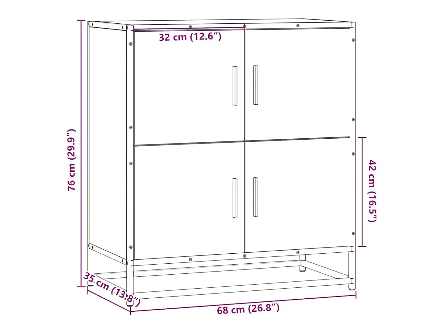 Aparador madera ingeniería roble marrón 68x35x76 cm