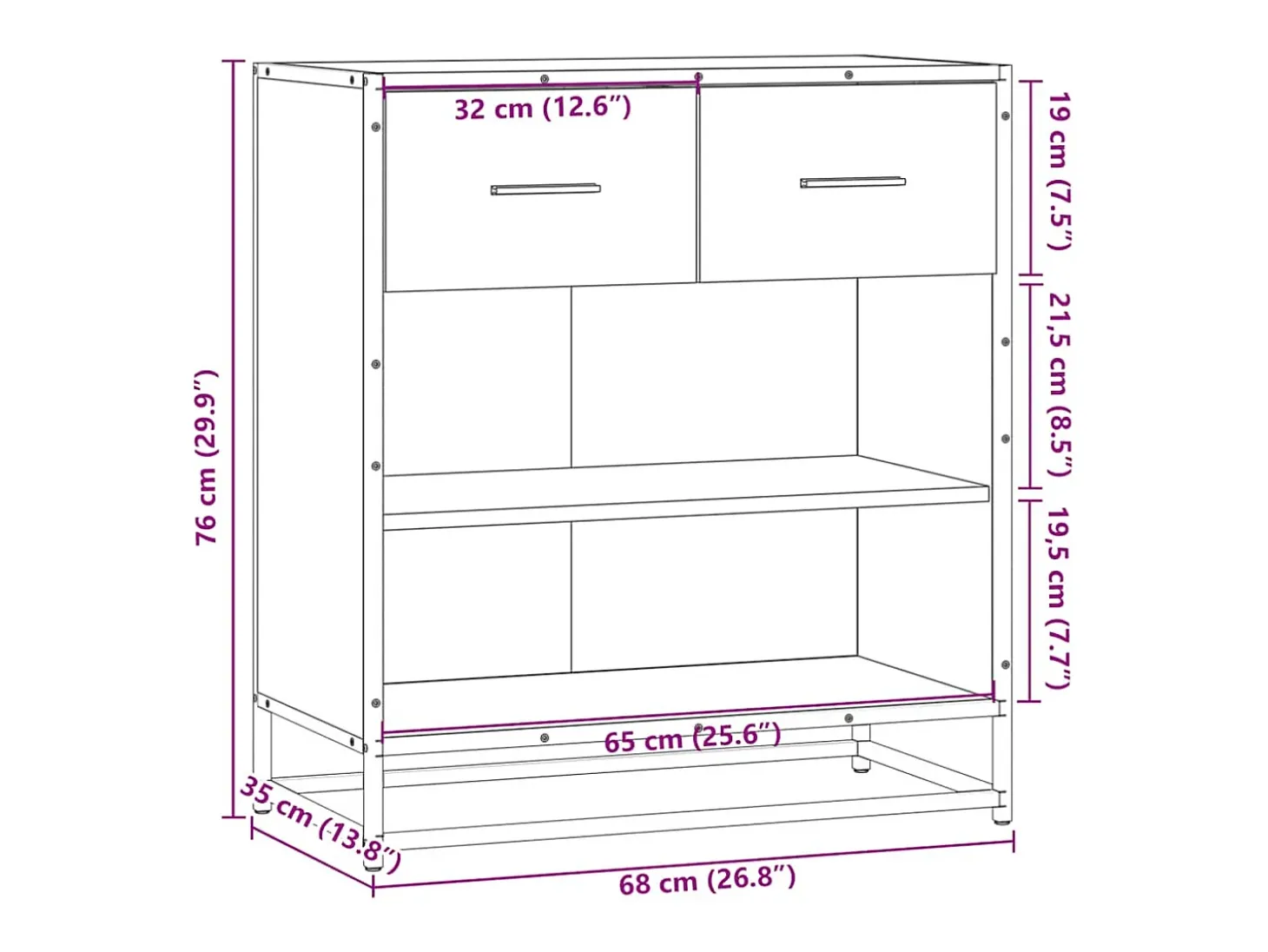 Aparador madera ingeniería roble ahumado 68x35x76 cm
