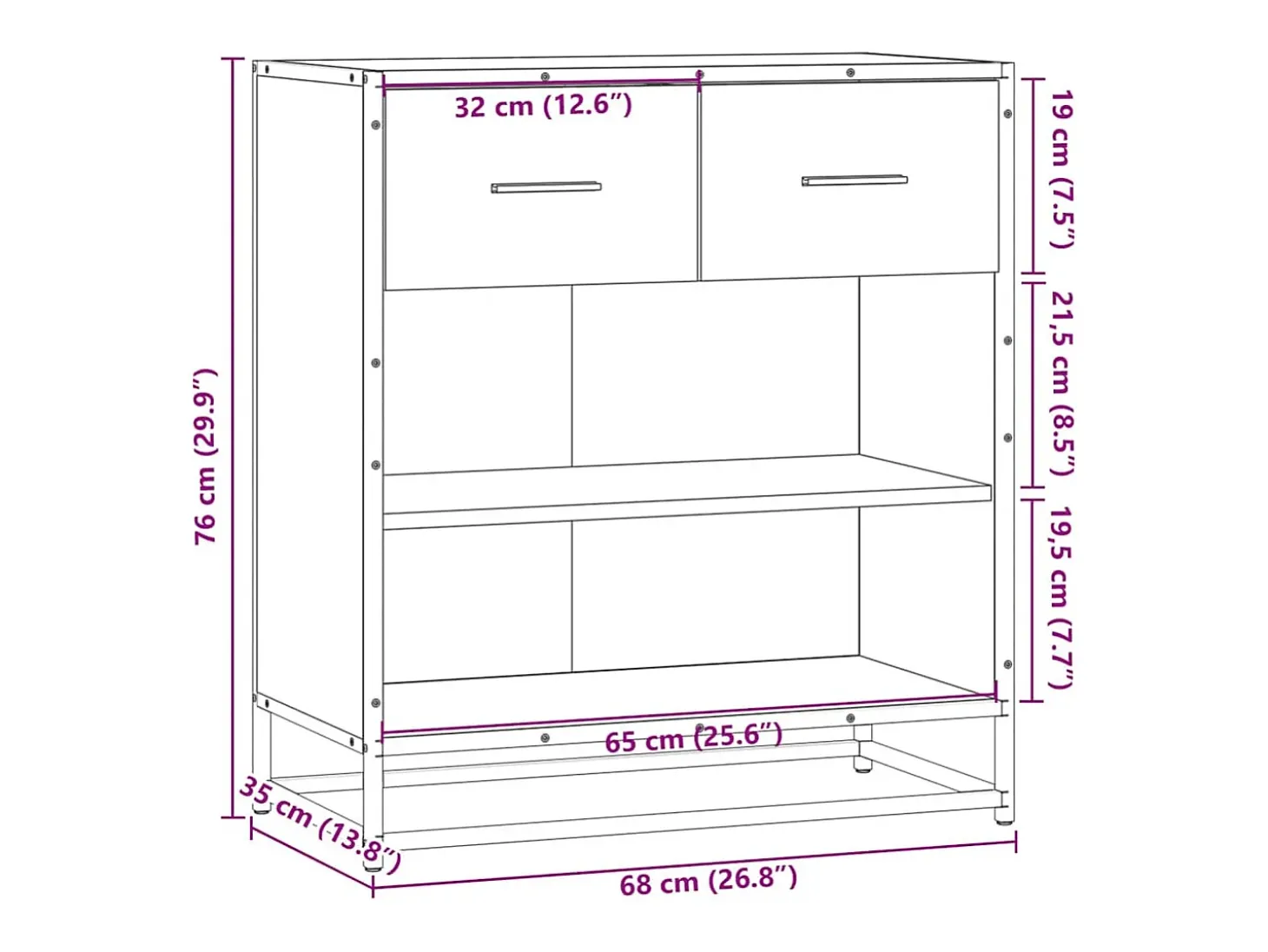 Aparador madera ingeniería gris sonoma 68x35x76 cm