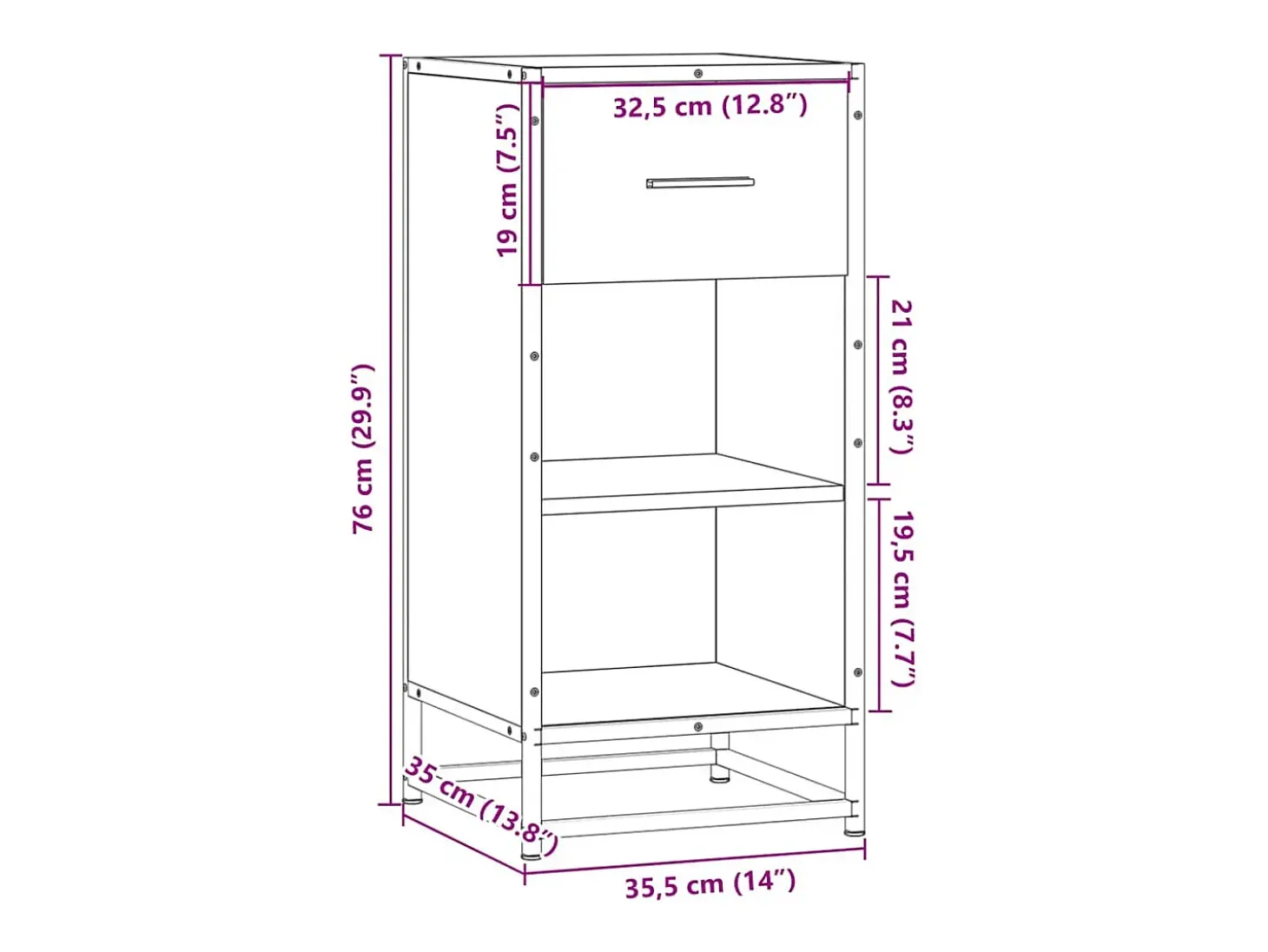 Aparador madera ingeniería y metal roble Sonoma 35,5x35x76 cm