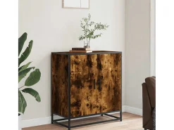 Aparador madera ingeniería y metal roble ahumado 68x35x76 cm