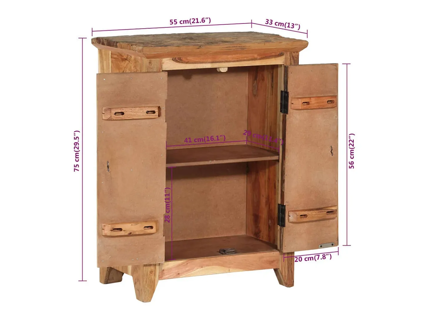 Aparador madera maciza acacia y reciclada 55x33x75 cm