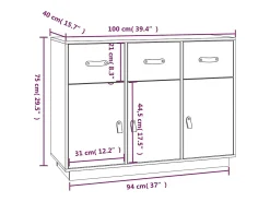 Aparador madera maciza de pino blanco 100x40x75 cm