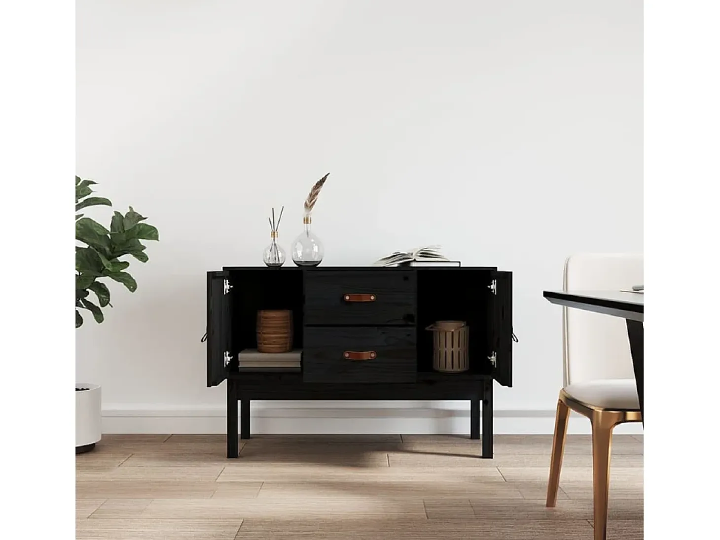 Aparador madera maciza de pino negro 110x40x78 cm ES38965