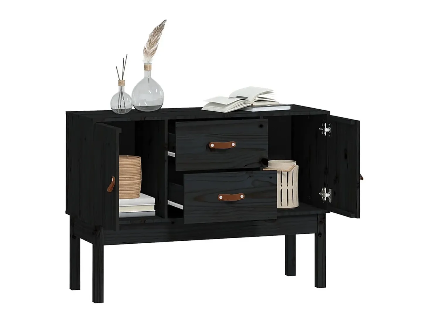 Aparador madera maciza de pino negro 110x40x78 cm ES38965