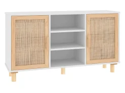 Aparador madera maciza pino blanco ratán natural 105x30x60 cm ES76798