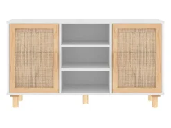 Aparador madera maciza pino blanco ratán natural 105x30x60 cm ES76798