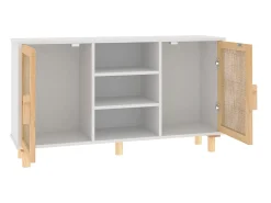 Aparador madera maciza pino blanco ratán natural 105x30x60 cm ES76798