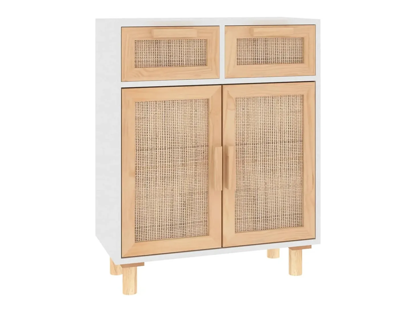 Aparador madera maciza pino y ratán natural blanco 60x30x75 cm