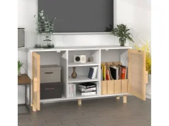 Aparador madera maciza pino blanco ratán natural 105x30x60 cm