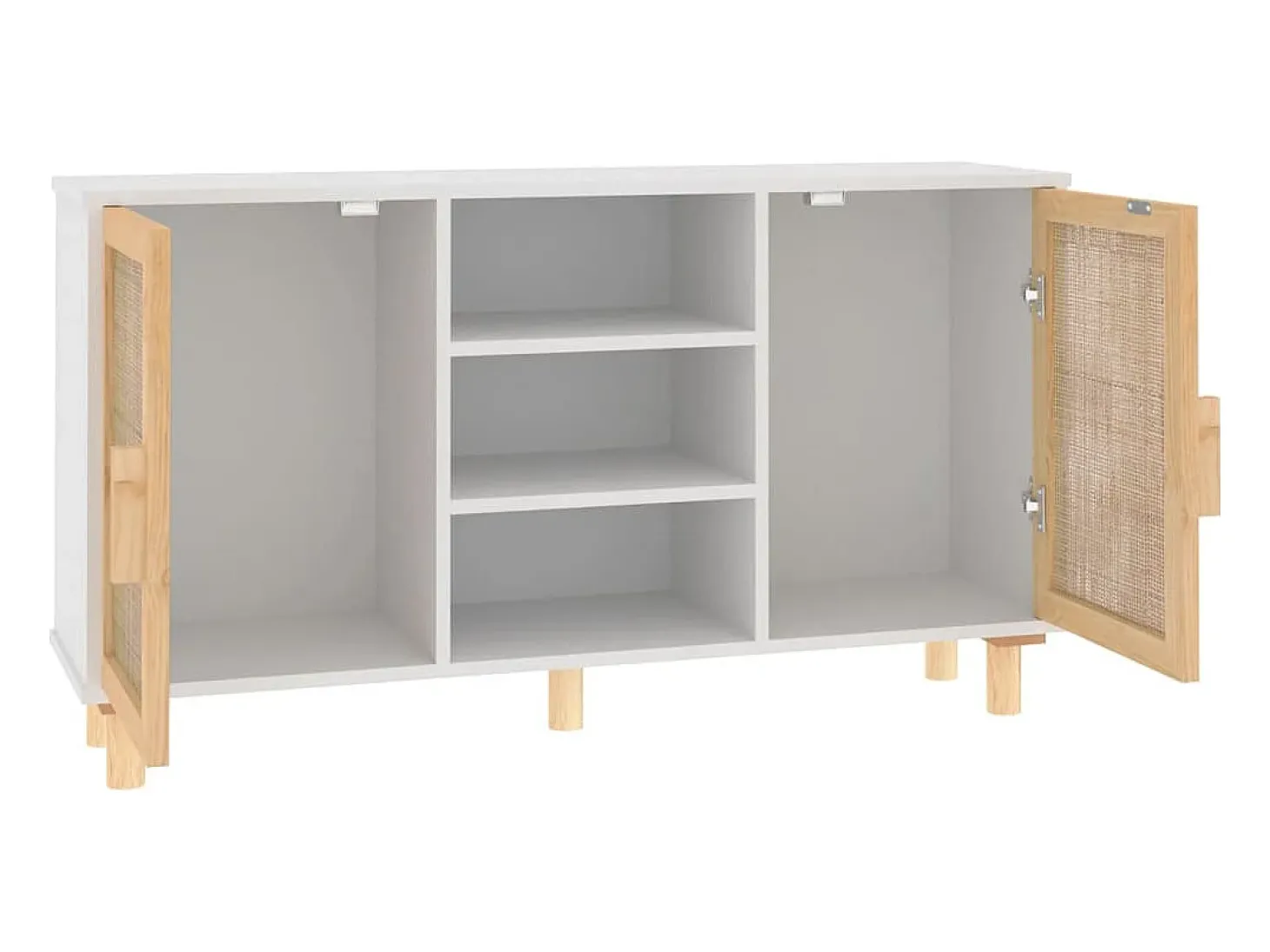 Aparador madera maciza pino blanco ratán natural 105x30x60 cm