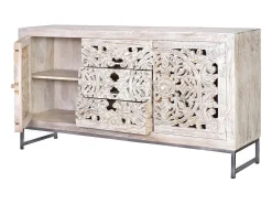 Aparador madera mango y metal blanco envejecido