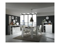 Aparador Maestro efecto cemento y lacado blanco brillo 4 puertas - 184 x 42 x Alto 93 cm