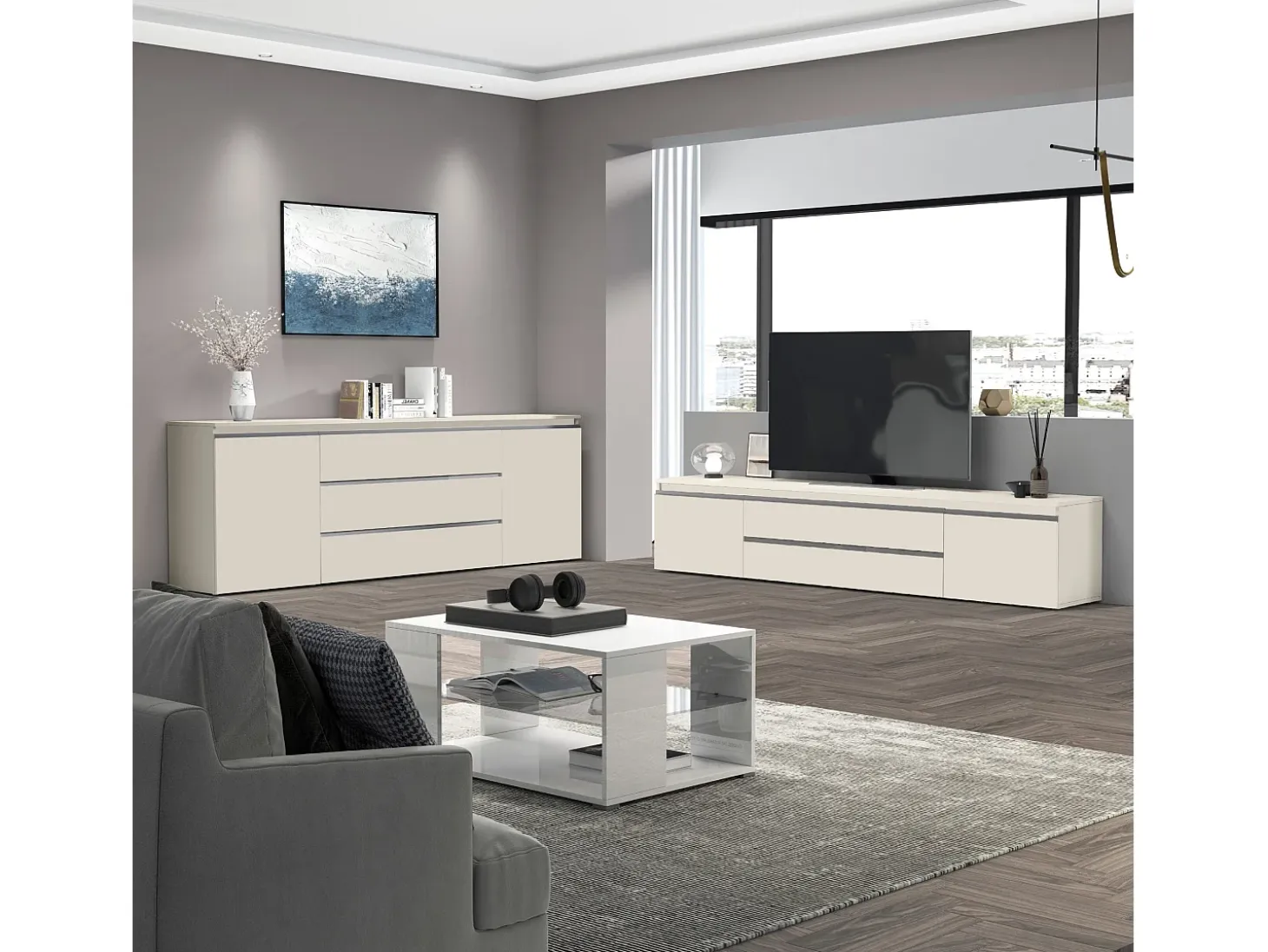 Aparador MAGIC con 2 puertas y 3 cajones color cachemira - 240x40x80 cm