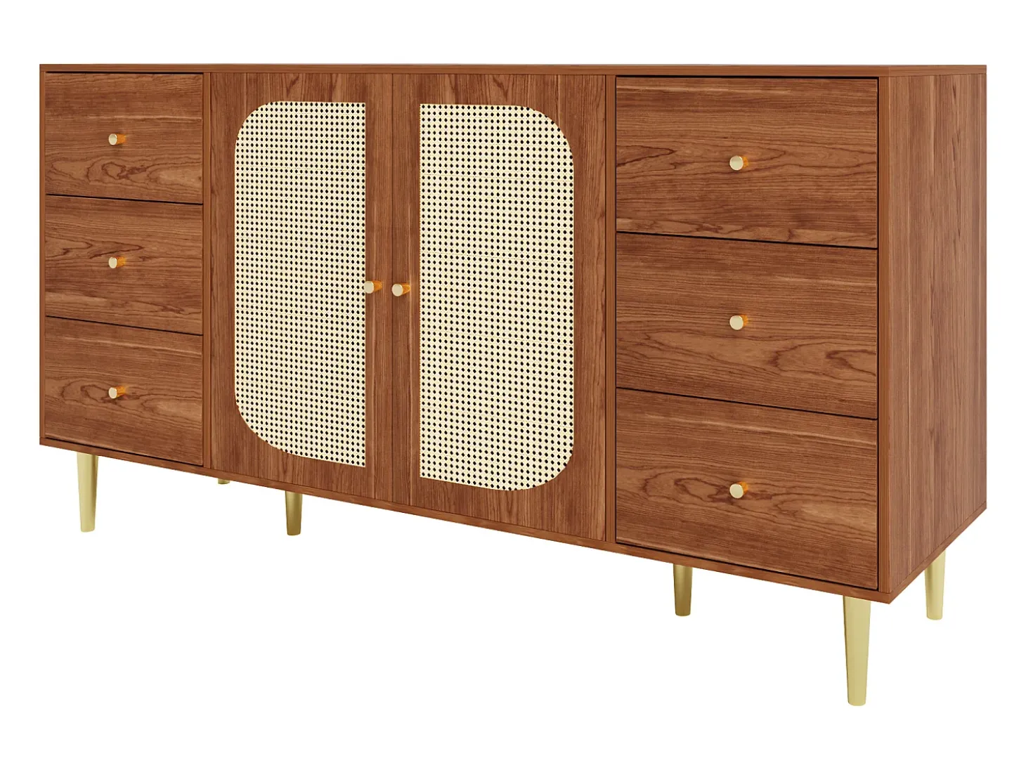 Aparador marrón - Aparador con 6 cajones y 2 puertas - diseño de ratán artesanal