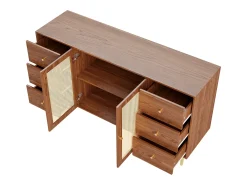 Aparador marrón - Aparador con 6 cajones y 2 puertas - diseño de ratán artesanal