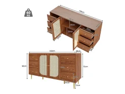 Aparador marrón - Aparador con 6 cajones y 2 puertas - diseño de ratán artesanal