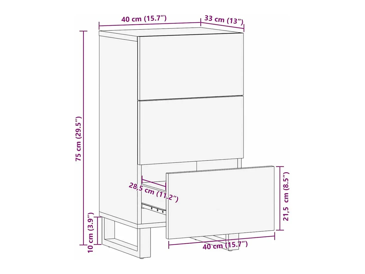 Aparador Marrón 40 x 33 x 75 cm madera maciza de mango