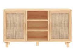 Aparador marrón madera pino maciza y ratán natural 105x30x60 cm