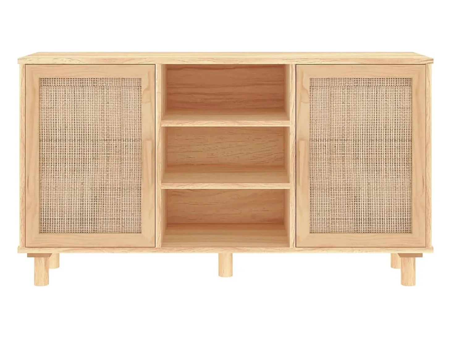 Aparador marrón madera pino maciza y ratán natural 105x30x60 cm