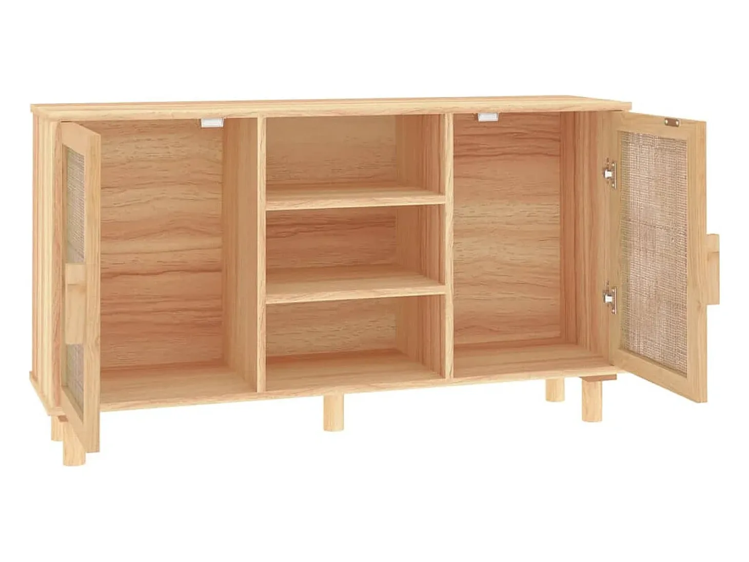 Aparador marrón madera pino maciza y ratán natural 105x30x60 cm