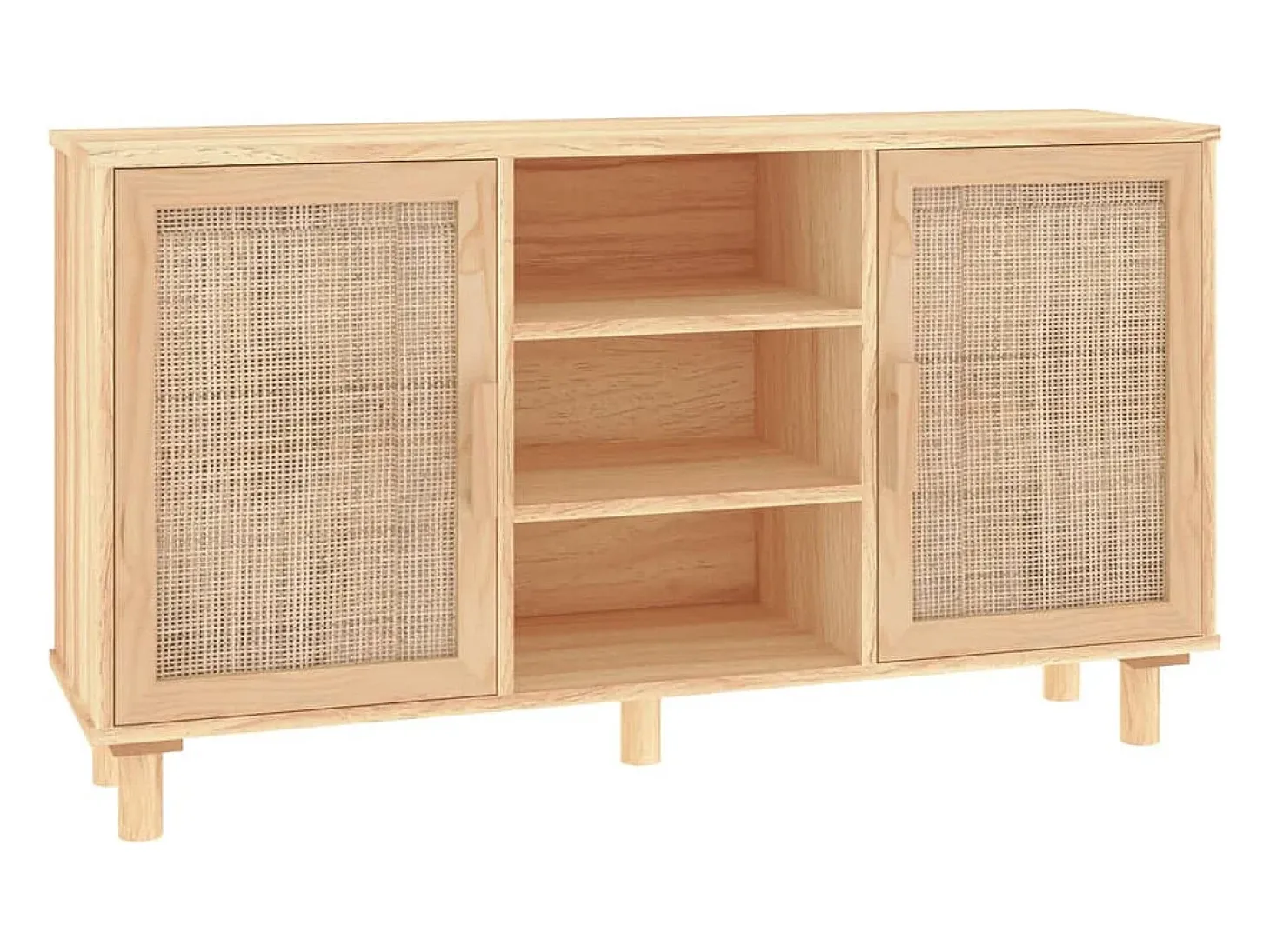 Aparador marrón madera pino maciza y ratán natural 105x30x60 cm