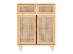 Aparador Marrón 60x30x75 cm Madera maciza de pino y ratán natural
