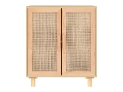 Aparador Marrón 60x30x70 cm Madera maciza de pino y ratán natural