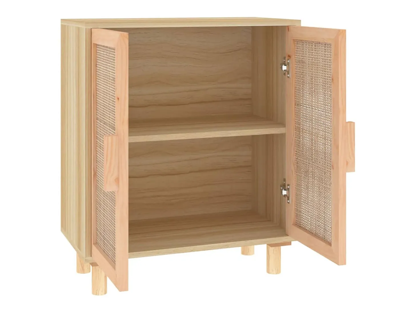 Aparador Marrón 60x30x70 cm Madera maciza de pino y ratán natural
