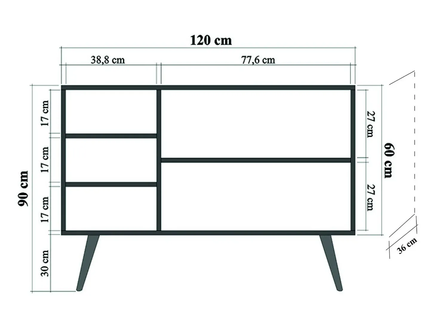 Aparador MEGA-220 sonoma color roble 120x36x90 cm