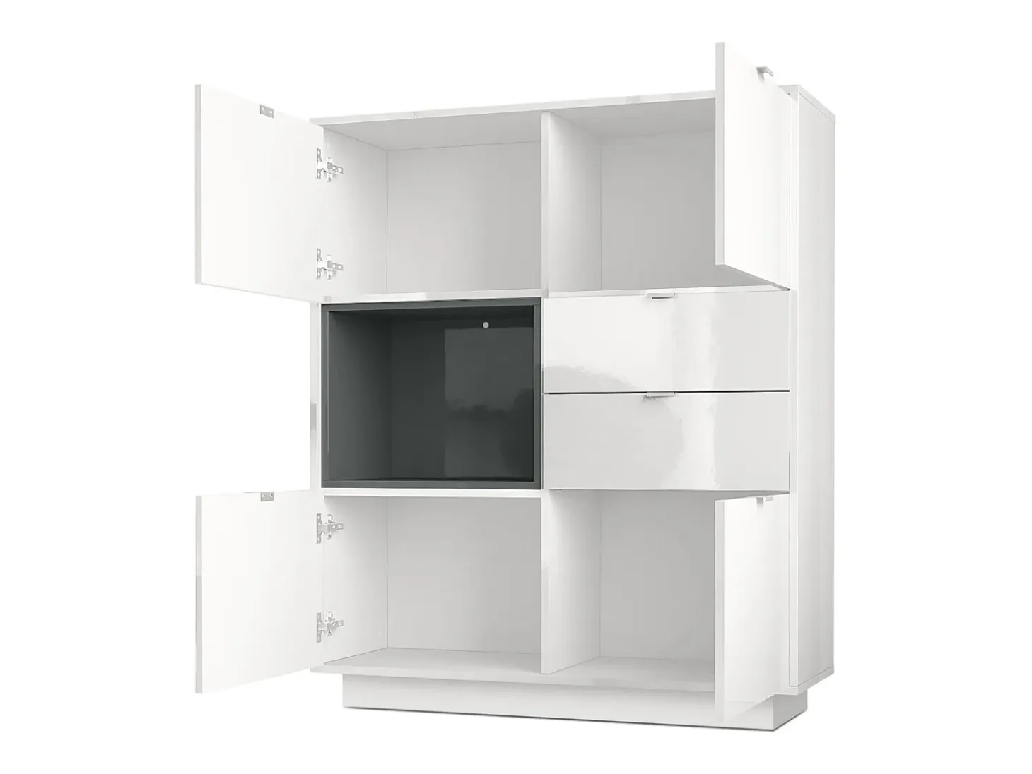 Aparador Metro, Carcasa en blanco alto brillo / Frente en blanco alto brillo con una inserción en frambuesa alto brillo, incl. iluminación LED