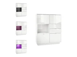 Aparador Metro, Carcasa en blanco alto brillo / Frente en blanco alto brillo con una inserción en frambuesa alto brillo, incl. iluminación LED