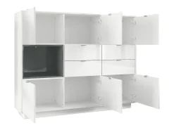 Aparador Metro V2, Carcasa en blanco alto brillo / Frente en blanco alto brillo con una inserción en denim mate