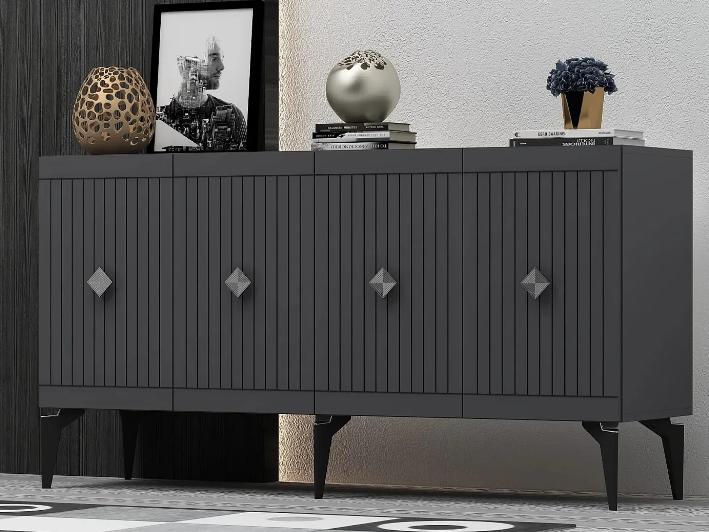 Aparador Midas Antracita Plata 150x40x79 cm