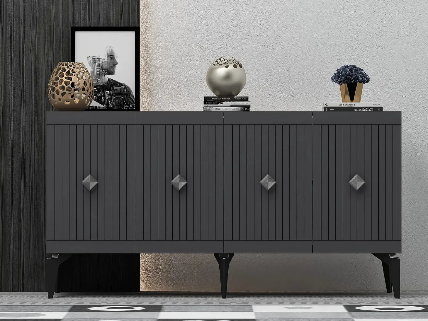 Aparador Midas Antracita Plata 150x40x79 cm