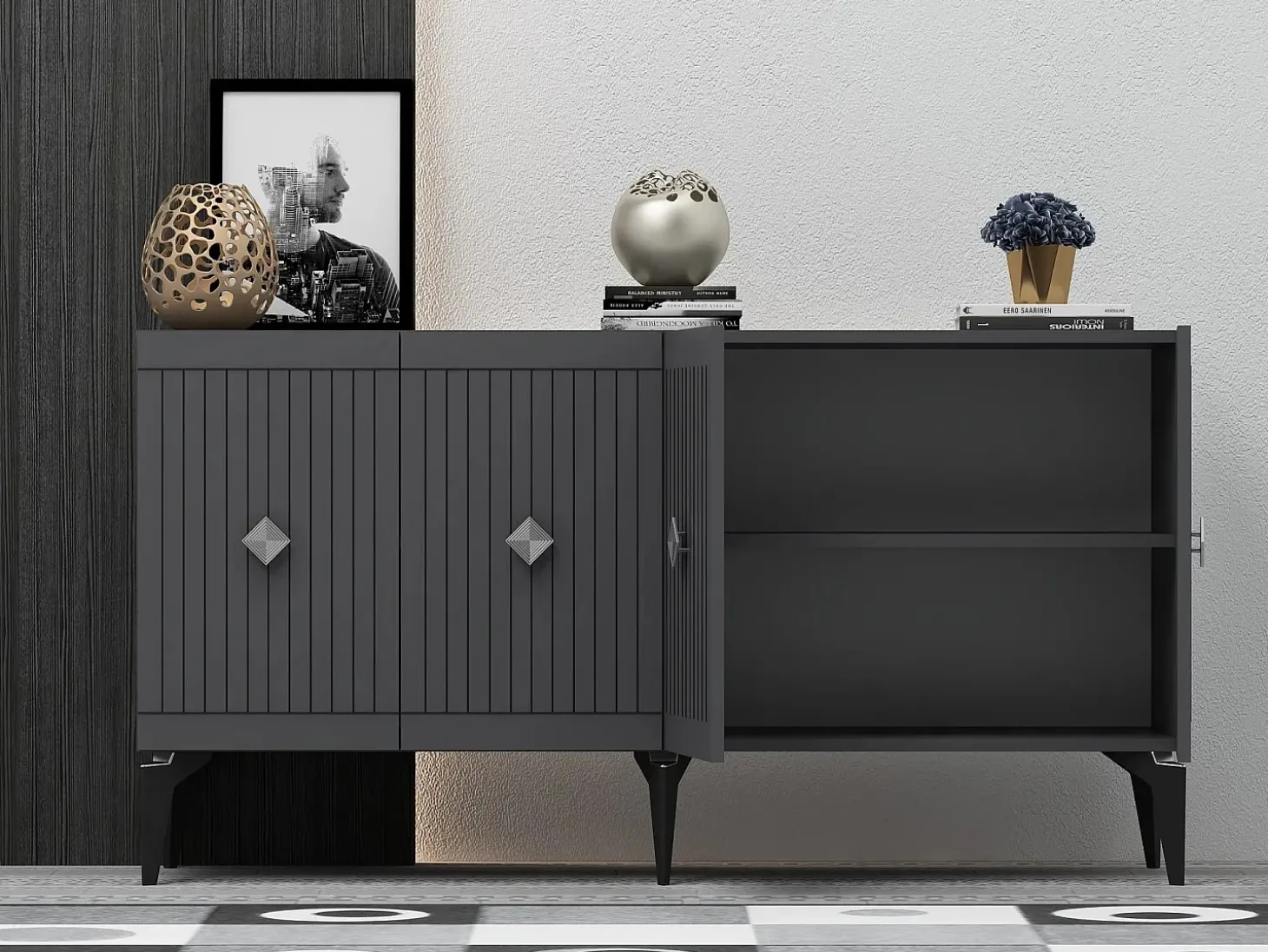 Aparador Midas Antracita Plata 150x40x79 cm