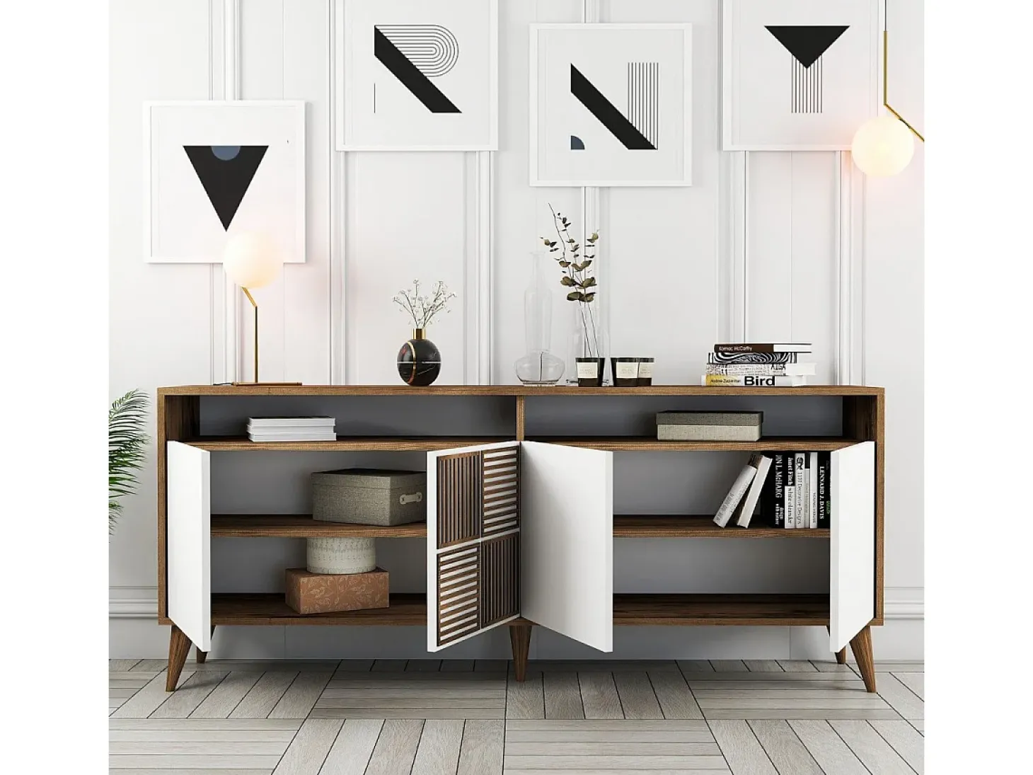 Aparador Milan 180 blanco color nogal 180x35x78.6 cm
