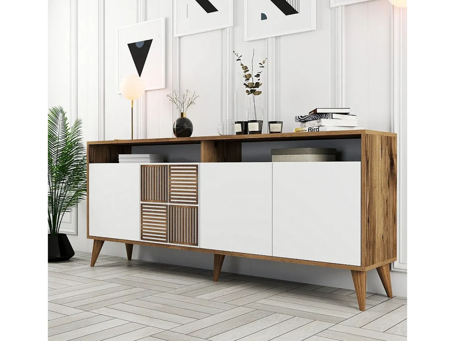 Aparador Milan 180 blanco color nogal 180x35x78.6 cm