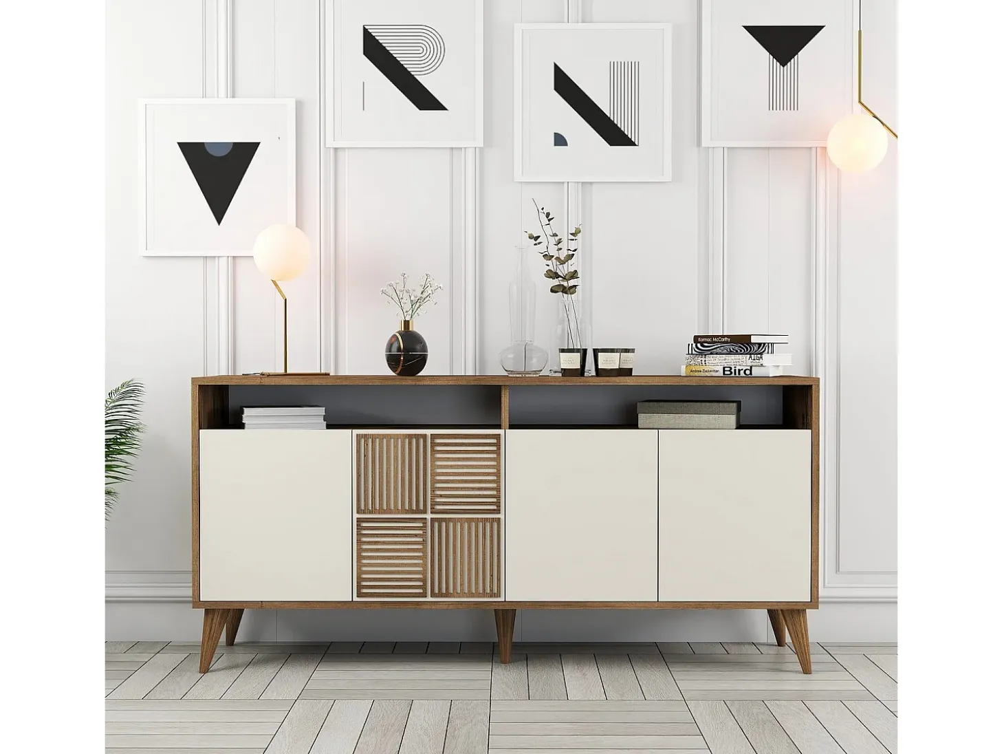 Aparador Milan 160 crema color nogal 160x35x78 cm