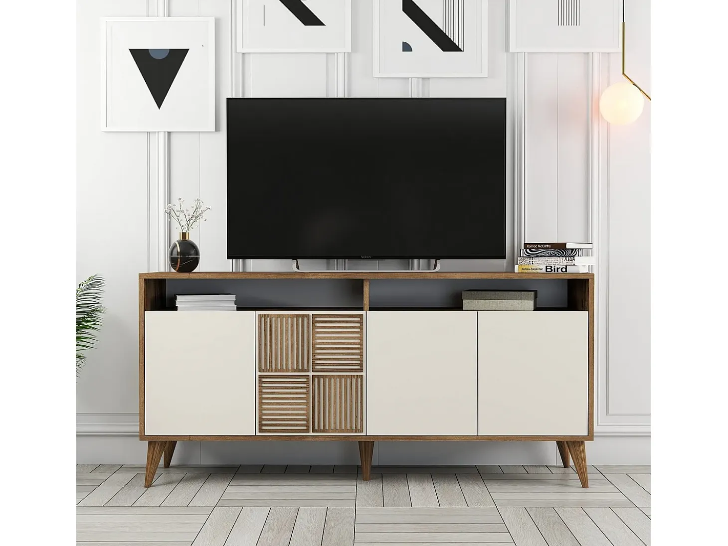 Aparador Milan 160 crema color nogal 160x35x78 cm