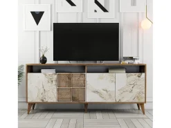 Aparador Milan 180 mármol blanco color nogal 180x35x78.6 cm