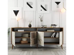 Aparador Milan 180 mármol blanco color nogal 180x35x78.6 cm